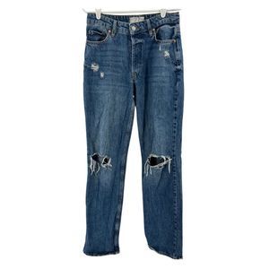 We the free distressed button fly jeans 27 denim 6 medium wash tall straight